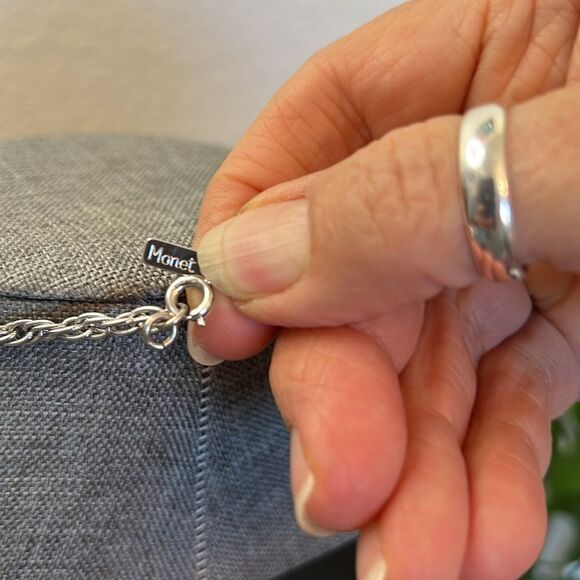 Elegant Long Monet Necklace with Statement Silver Tone Pendant - Picture 5 of 5